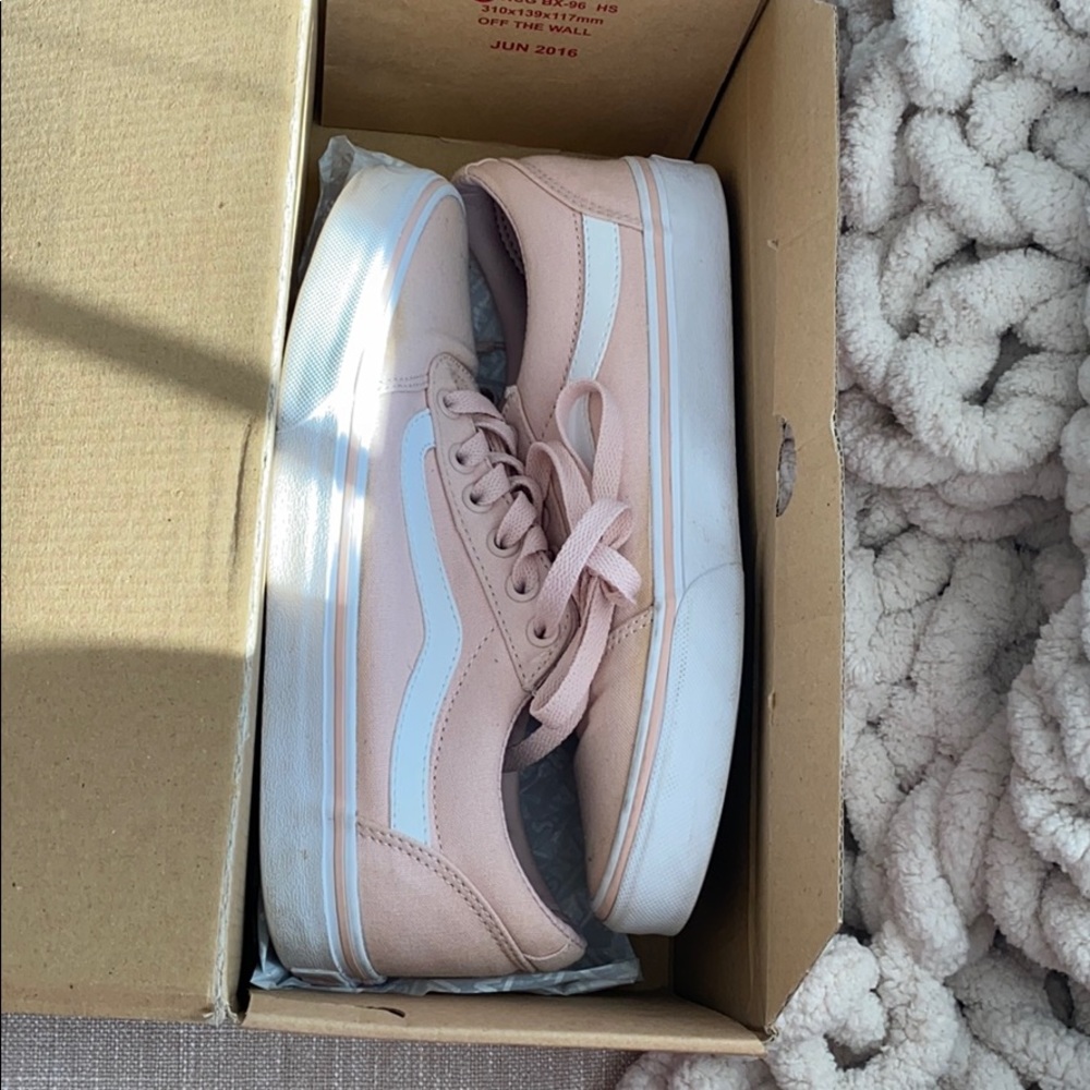 Monochromatic light pink vans
